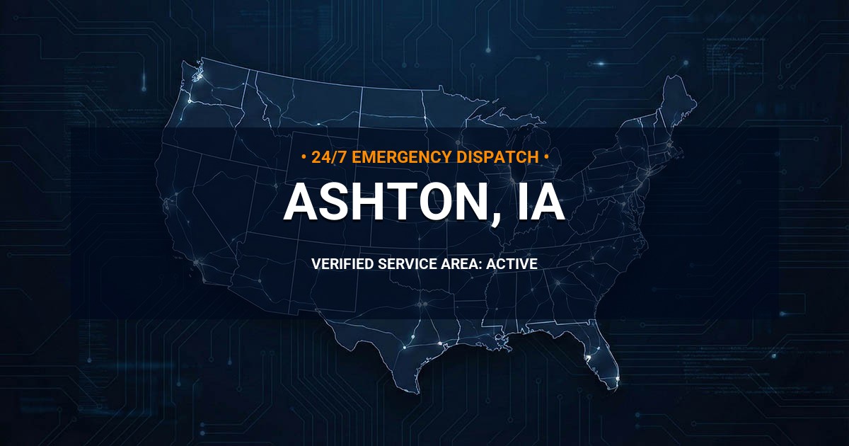 Emergency Plumbing Dispatch Map for Plumbing Services: Ashton, IA