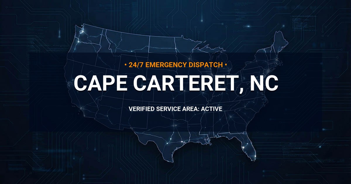 Emergency Plumbing Dispatch Map for Plumbing Services: Cape Carteret, NC