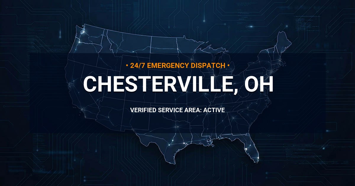 Emergency Plumbing Dispatch Map for Plumbing Services: Chesterville, OH