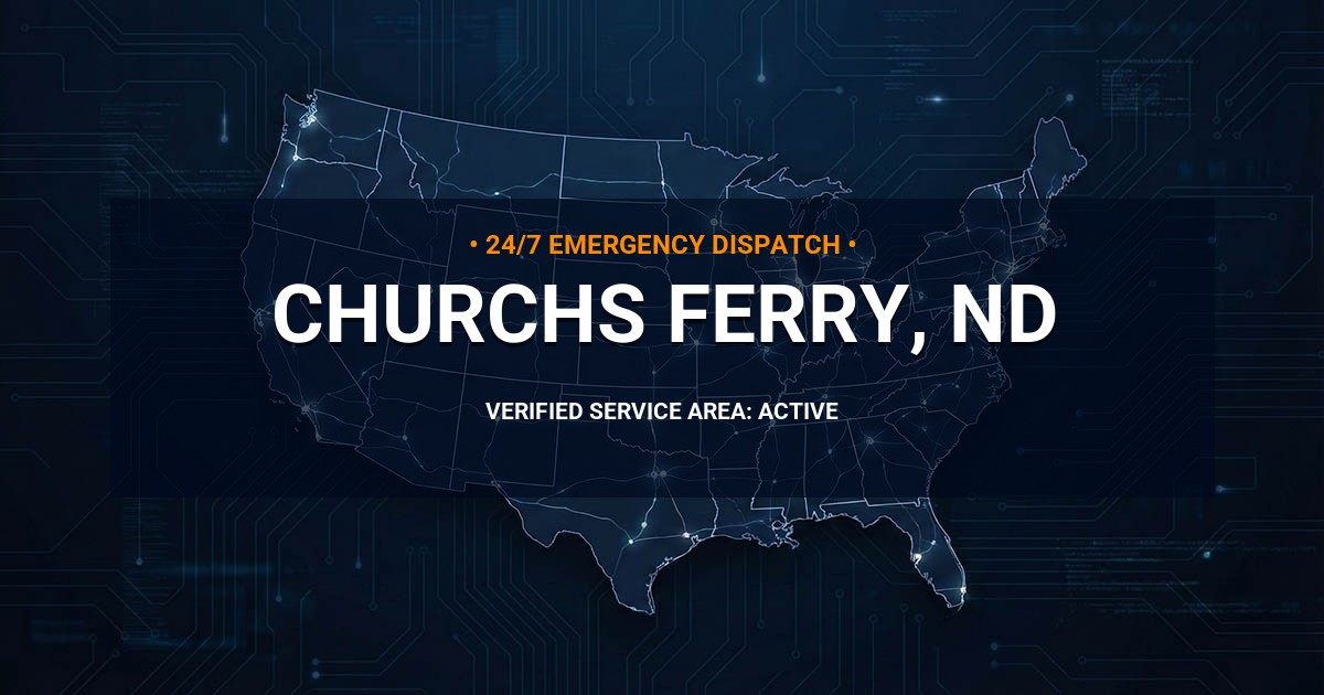 Emergency Plumbing Dispatch Map for Plumbing Services: Churchs Ferry, ND