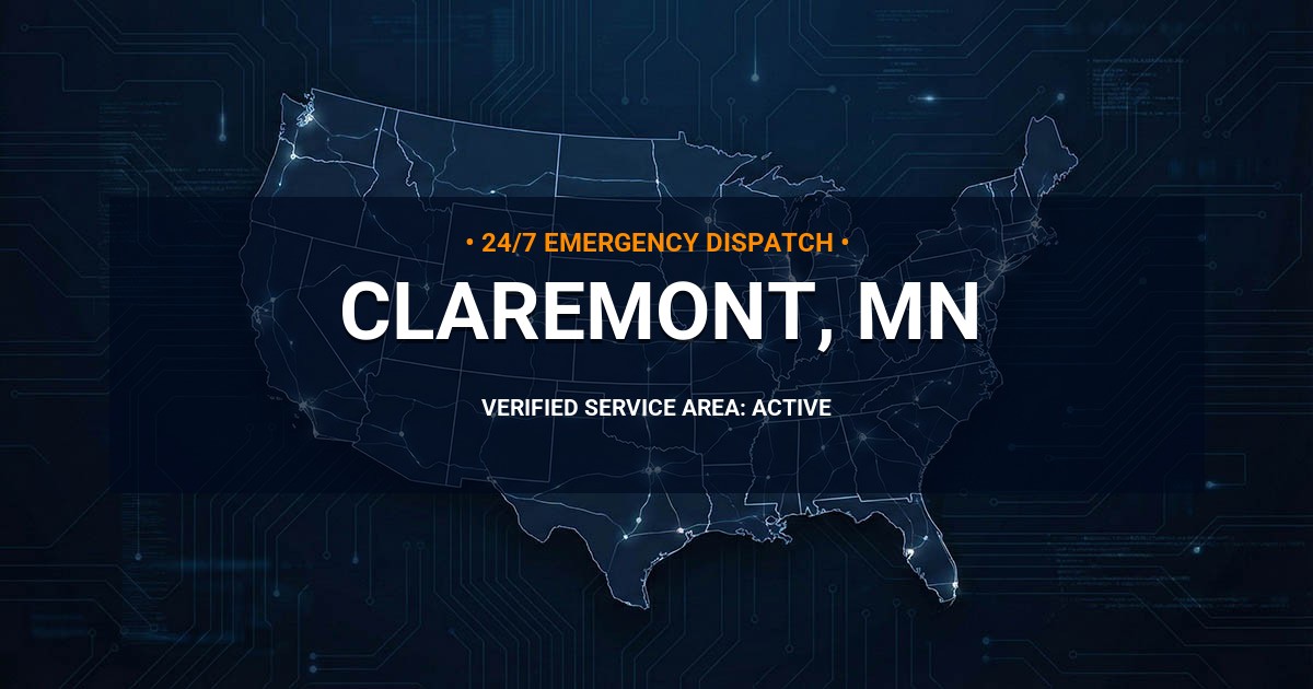 Emergency Plumbing Dispatch Map for Plumbing Services: Claremont, MN