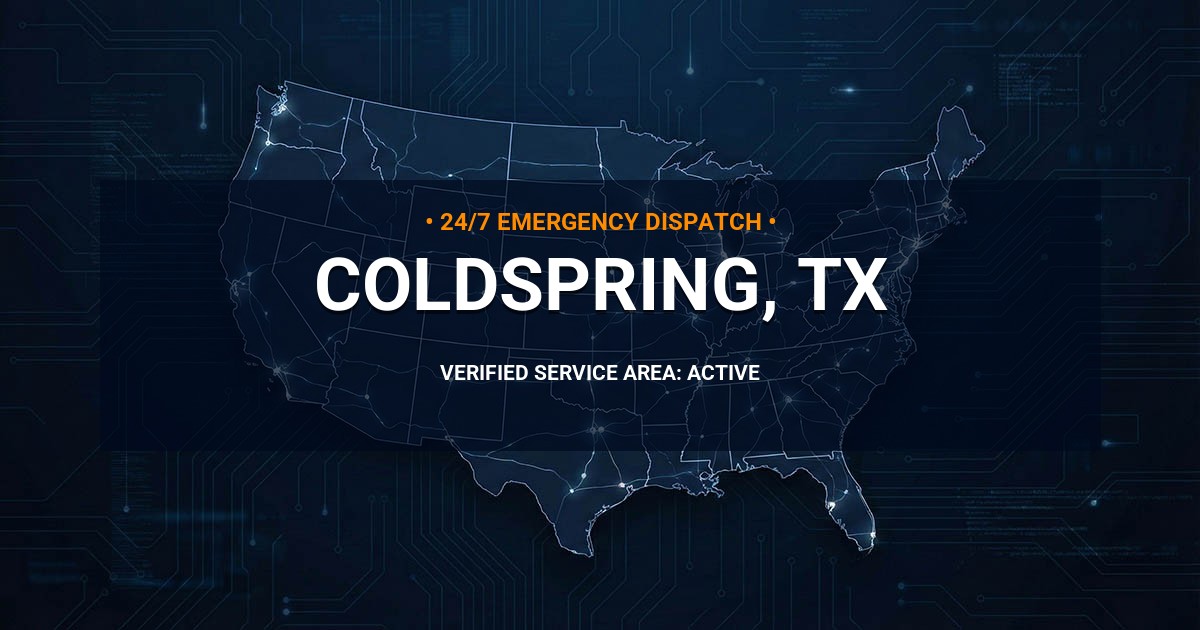 Emergency Plumbing Dispatch Map for Plumbing Services: Coldspring, TX
