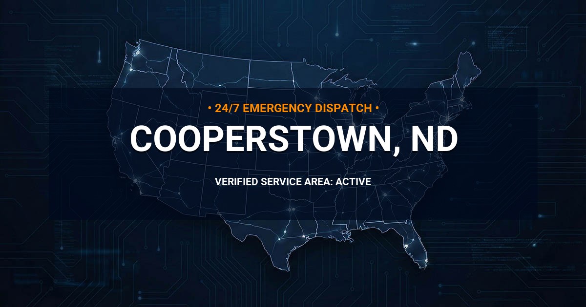 Emergency Plumbing Dispatch Map for Plumbing Services: Cooperstown, ND