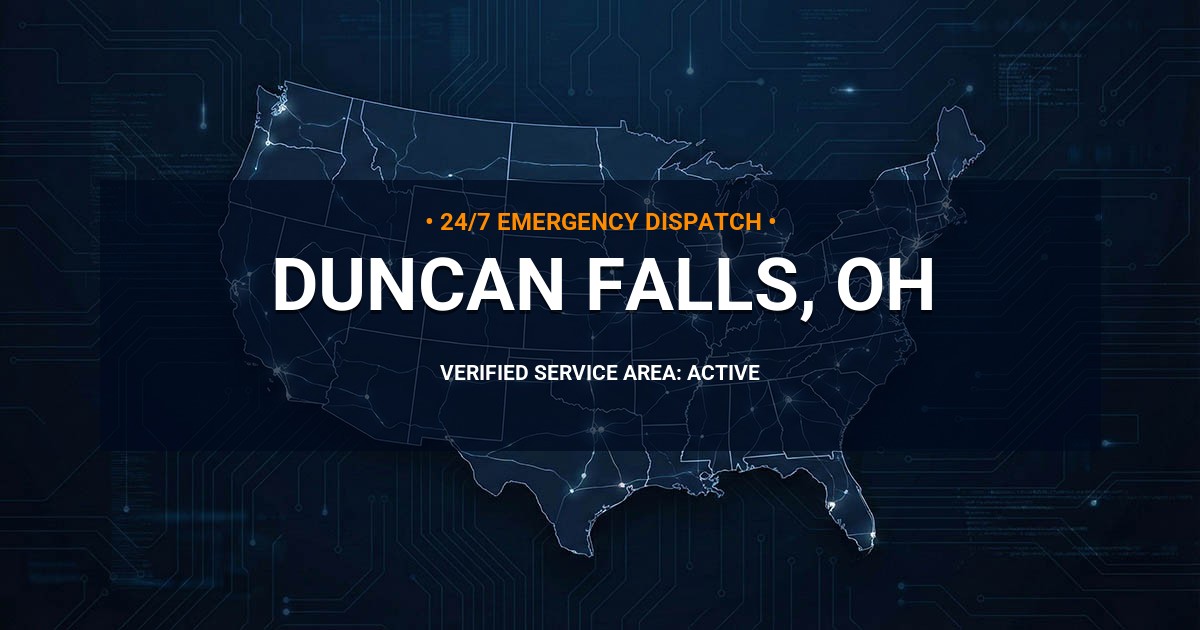 Emergency Plumbing Dispatch Map for Plumbing Services: Duncan Falls, OH