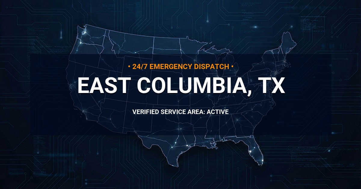 Emergency Plumbing Dispatch Map for Plumbing Services: East Columbia, TX