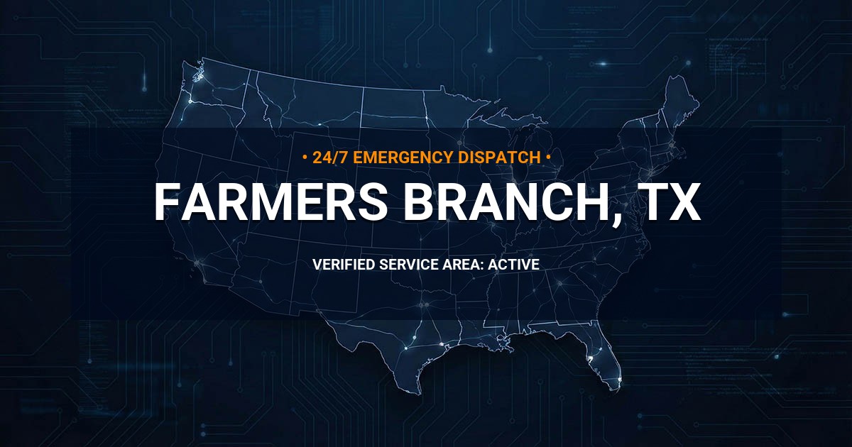 Emergency Plumbing Dispatch Map for Plumbing Services: Farmers Branch, TX