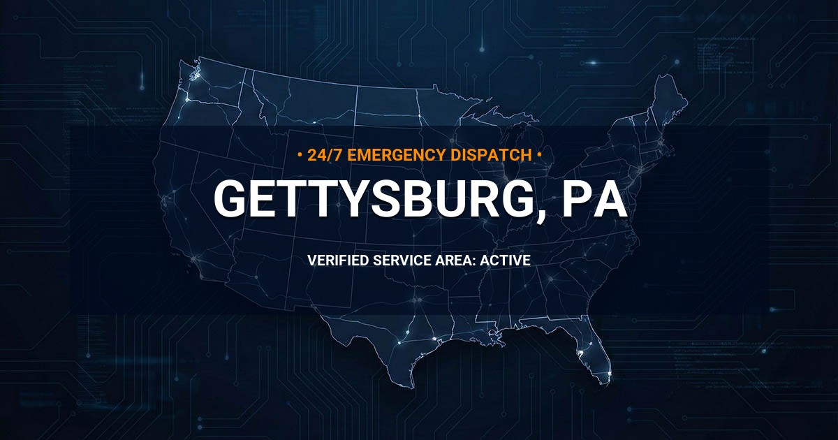 Emergency Plumbing Dispatch Map for Plumbing Services: Gettysburg, PA