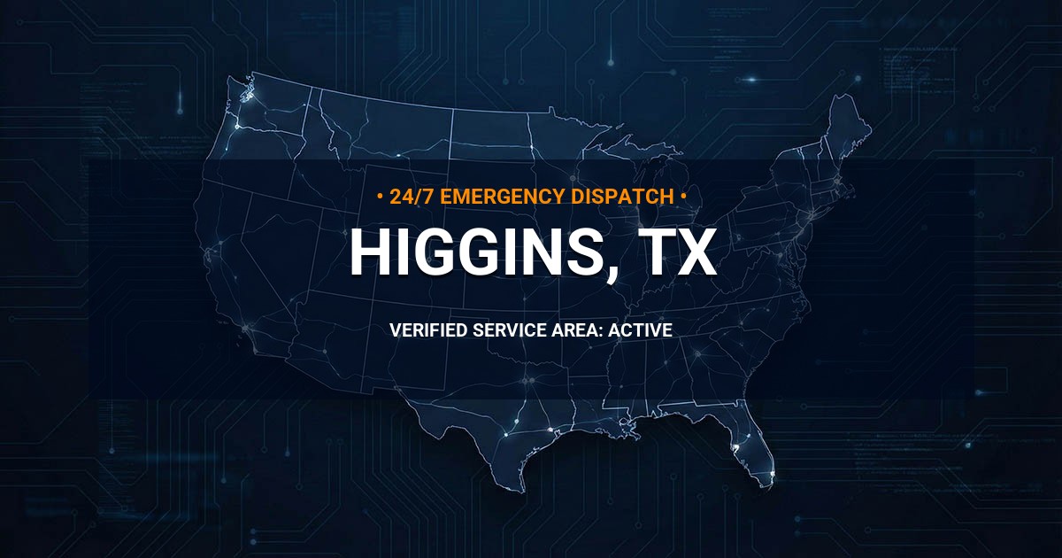 Emergency Plumbing Dispatch Map for Plumbing Services: Higgins, TX