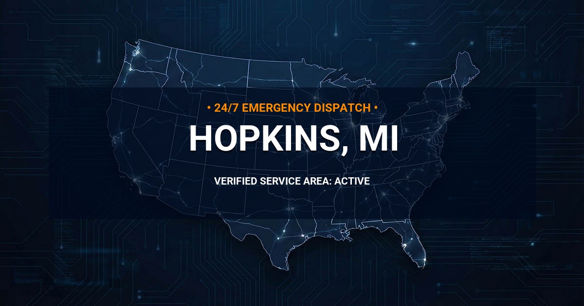 Emergency Plumbing Dispatch Map for Plumbing Services: Hopkins, MI