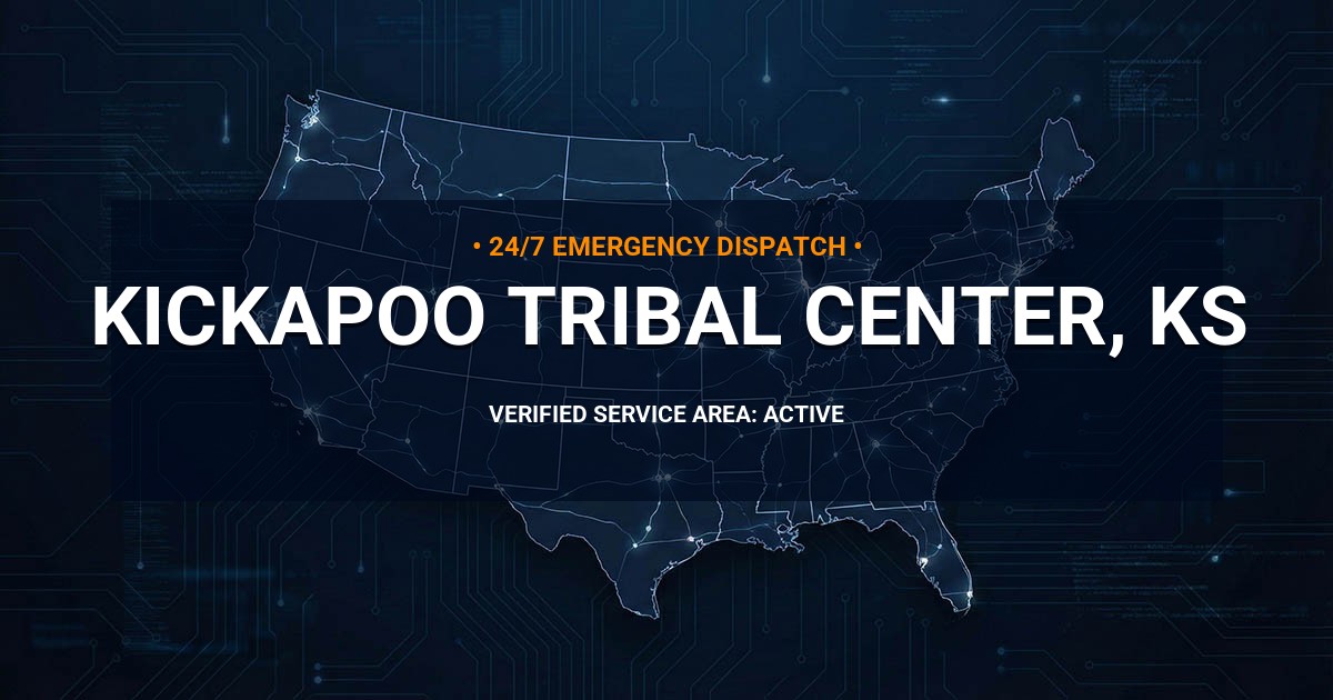 Emergency Plumbing Dispatch Map for Plumbing Services: Kickapoo Tribal Center, KS