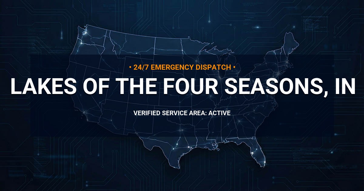Emergency Plumbing Dispatch Map for Plumbing Services: Lakes of the Four Seasons, IN