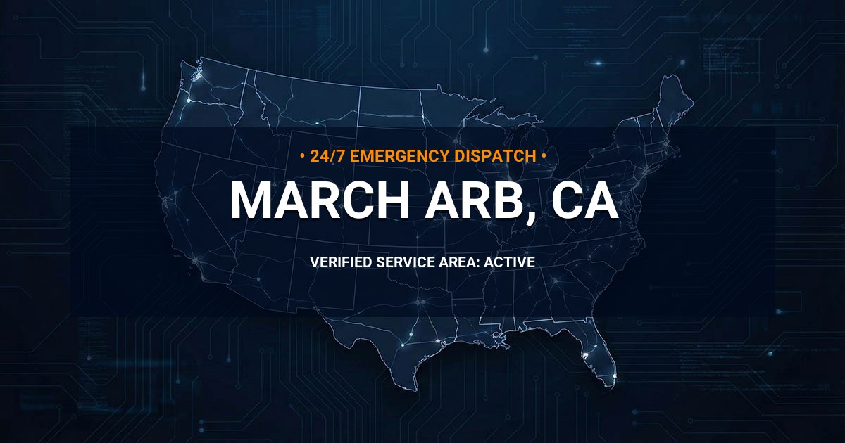 Emergency Plumbing Dispatch Map for Plumbing Services: March ARB, CA