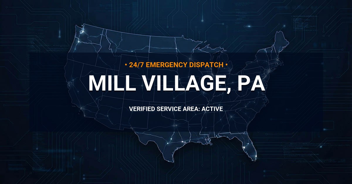 Emergency Plumbing Dispatch Map for Plumbing Services: Mill Village, PA