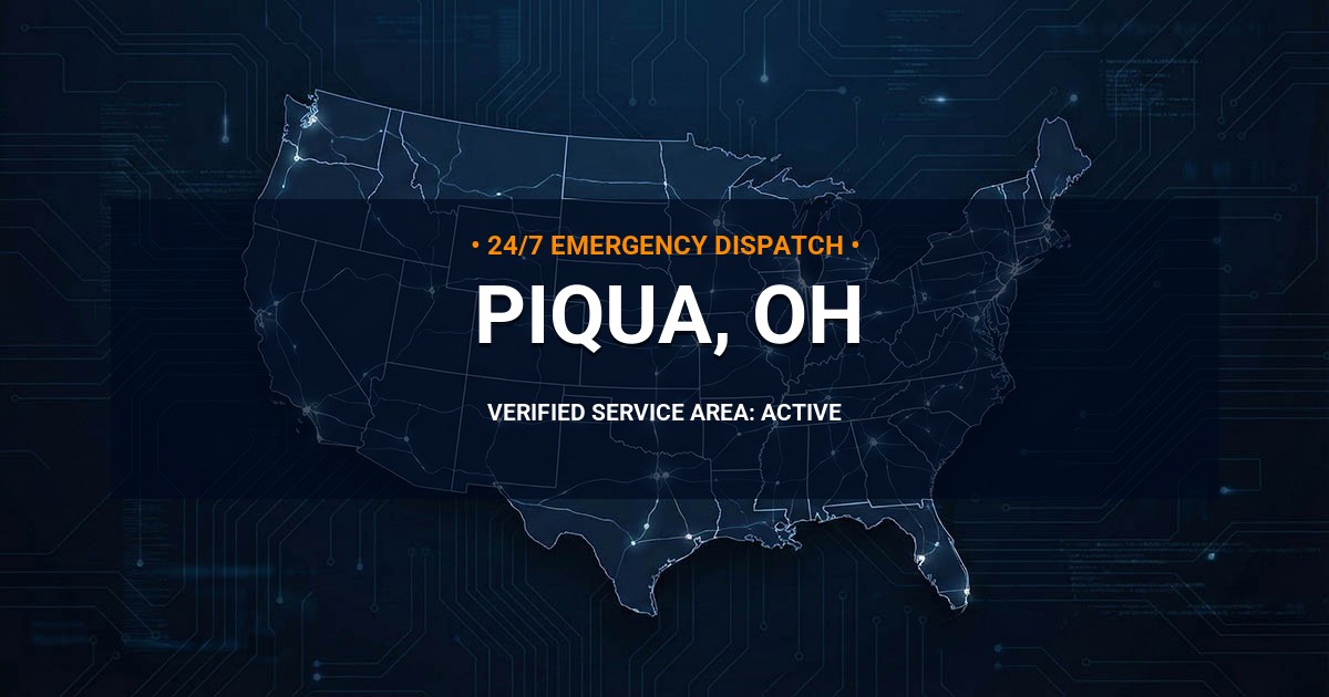 Emergency Plumbing Dispatch Map for Plumbing Services: Piqua, OH
