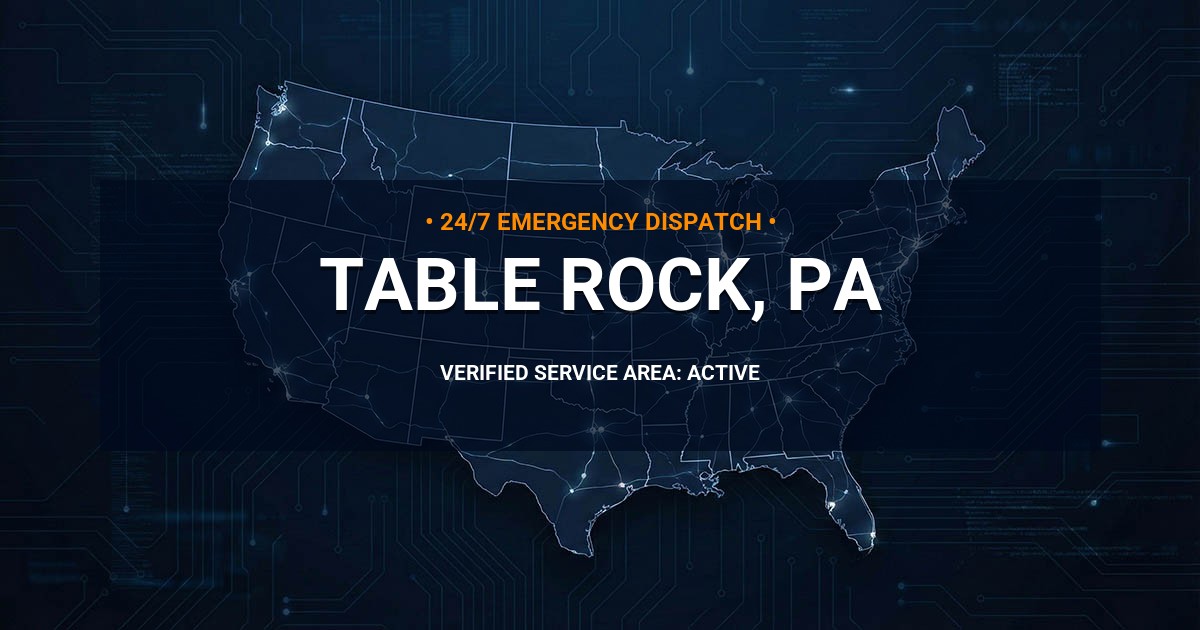 Emergency Plumbing Dispatch Map for Plumbing Services: Table Rock, PA