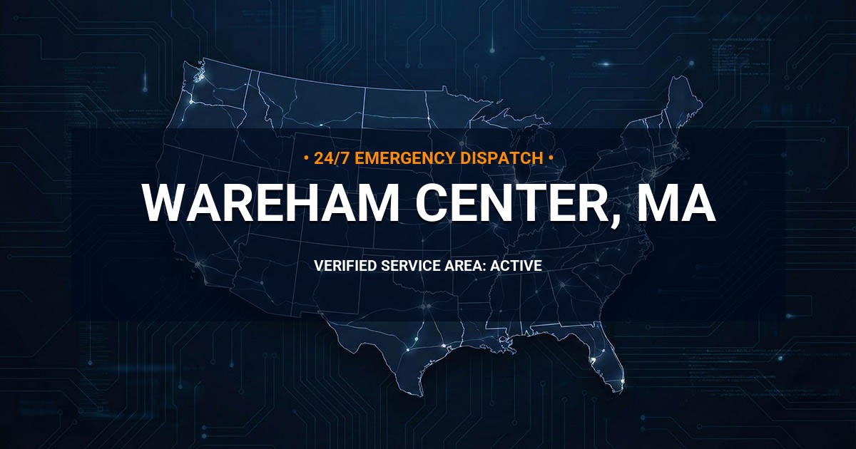 Emergency Plumbing Dispatch Map for Plumbing Services: Wareham Center, MA