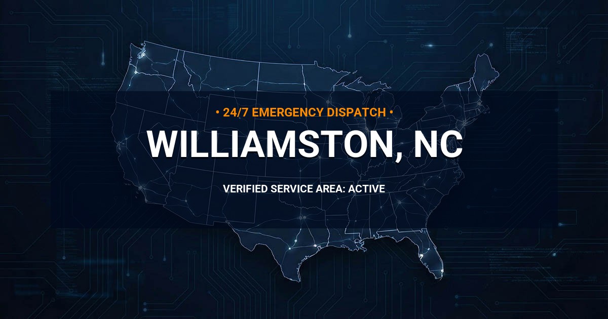 Emergency Plumbing Dispatch Map for Plumbing Services: Williamston, NC